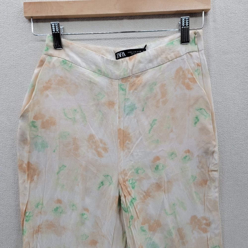 Zara cream & Pastel Tie Dye print Wide leg Pants Size- XS - Picture 2 of 10